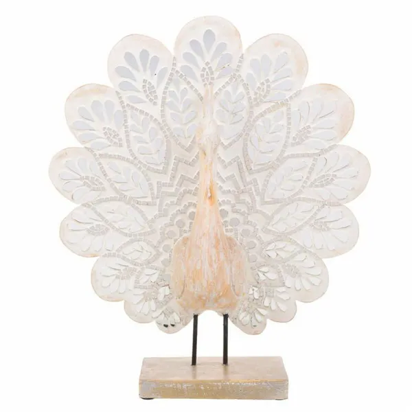 Decorative Figure Alexandra House Living Natural Glass MDF Wood Peacock 53 x 12 x 46 cm