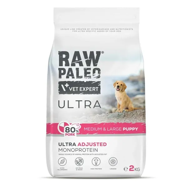 Lopbarība VETEXPERT RAW PALEO Ultra Pork Medium & Large Puppy Cūka 2 Kg