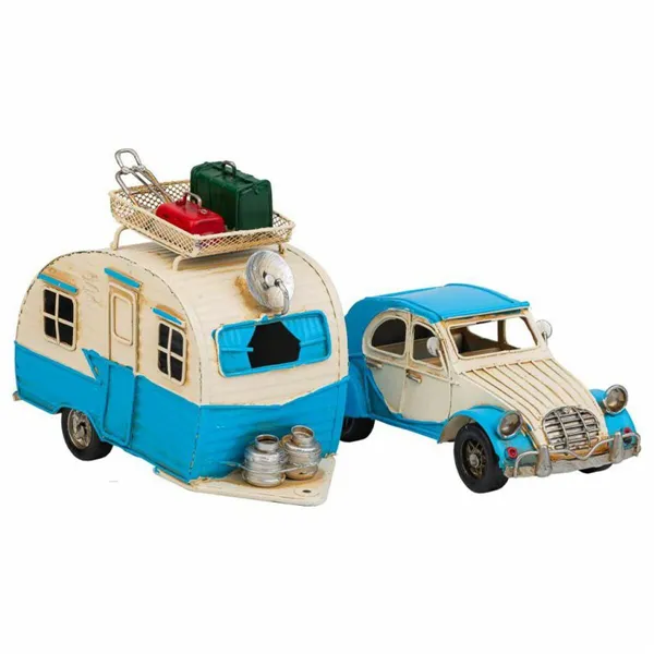 Decorative Figure Alexandra House Living Light Blue Iron ABS Caravan Trailer 9 x 15 x 41 cm