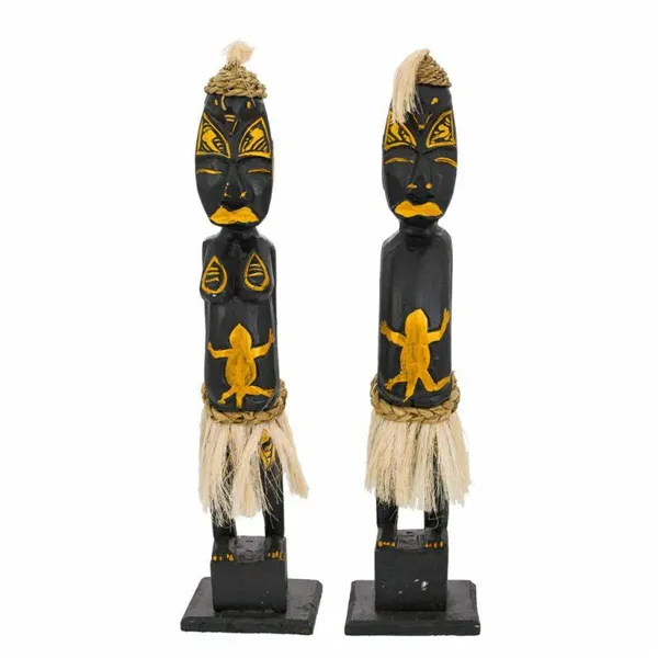 Set of Figures Alexandra House Living Black Wood Ethnic 12 x 50 x 12 cm 2 Pieces