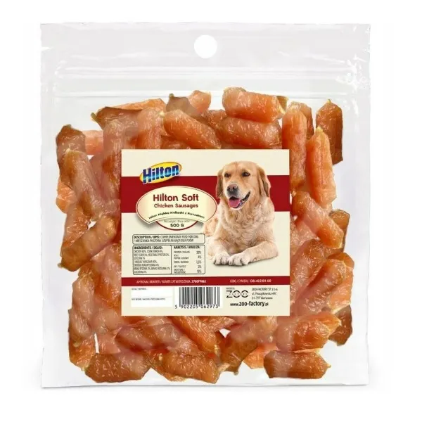 Suņu uzkodas Hilton Soft chicken sausages Cālis 500 g