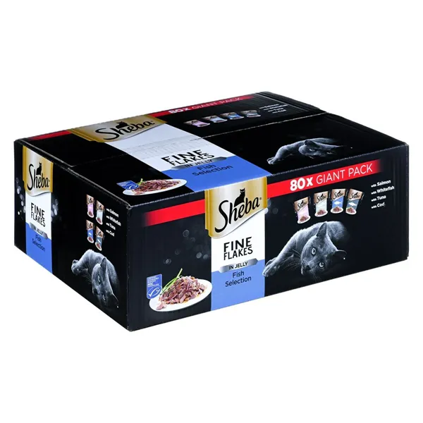 Cat food Sheba Fine Flakes Salmon Tuna Fish Cod 80 x 85 g