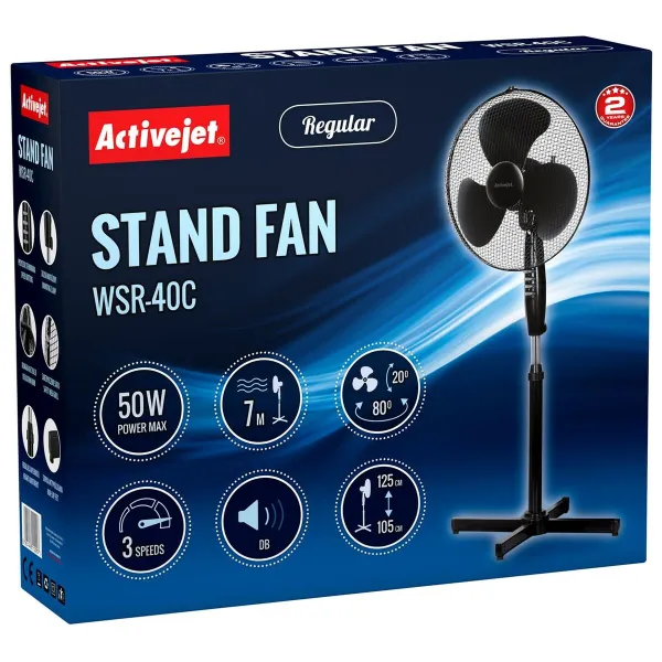 Staande ventilator Activejet WSR-40C Melns Sudrabains 50 W