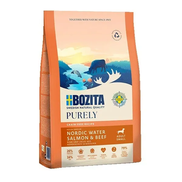 Pašarai Bozita Purely Adult Small Salmon and beef Lašišos raudonumo spalva 2,5 kg