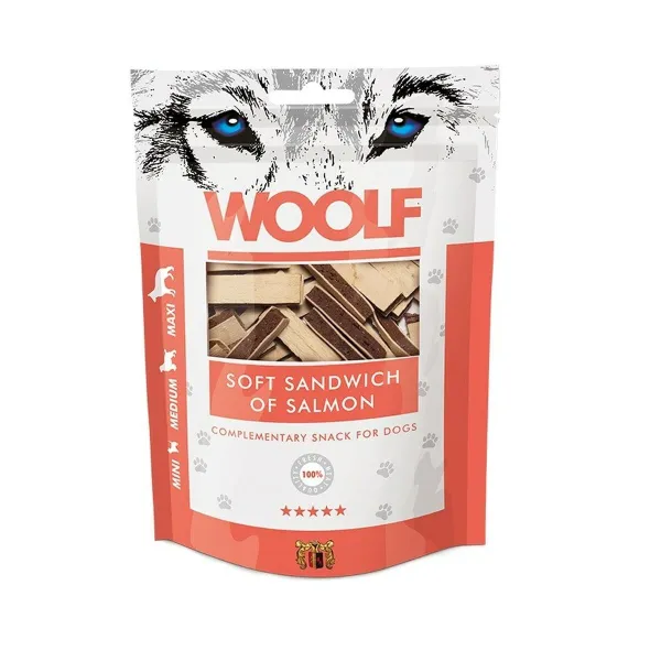 Suņu uzkodas Woolf Soft Sandwich of Salmon Laša krāsas 100 g