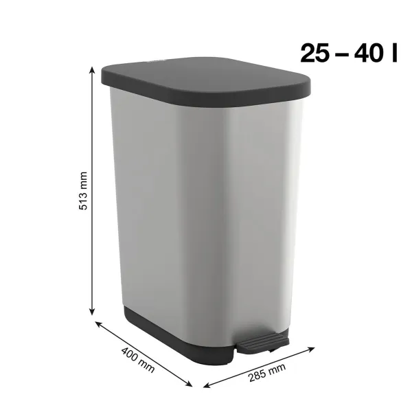 Prügiämber Rotho Ribo Silver Hõbe Plastmass 35 L