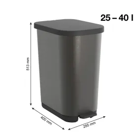 Waste bin with pedal Rotho Ribo Graphite Graphite Plastic 35 L