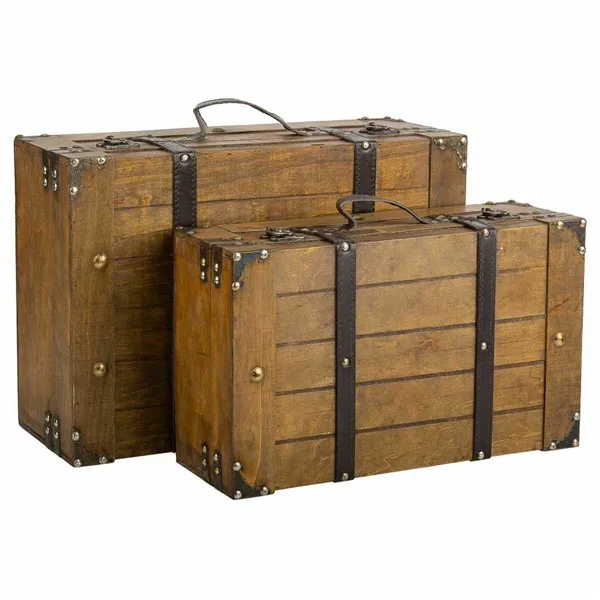 Set of suitcases Alexandra House Living Brown PVC Wood Metal Vintage 31 x 17 x 45 cm 40 x 24 x 13,5 cm Ornamental 2 Pieces