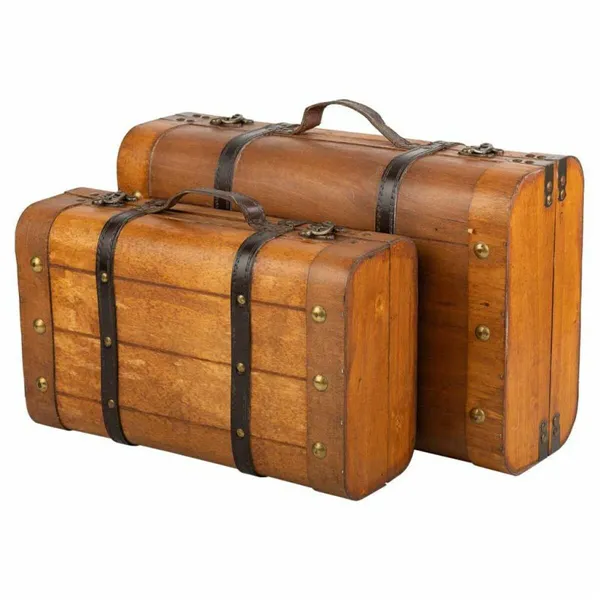 Set of suitcases Alexandra House Living Brown PVC Wood Metal Vintage 30 x 16 x 45 cm 38 x 24 x 13,5 cm Ornamental 2 Pieces