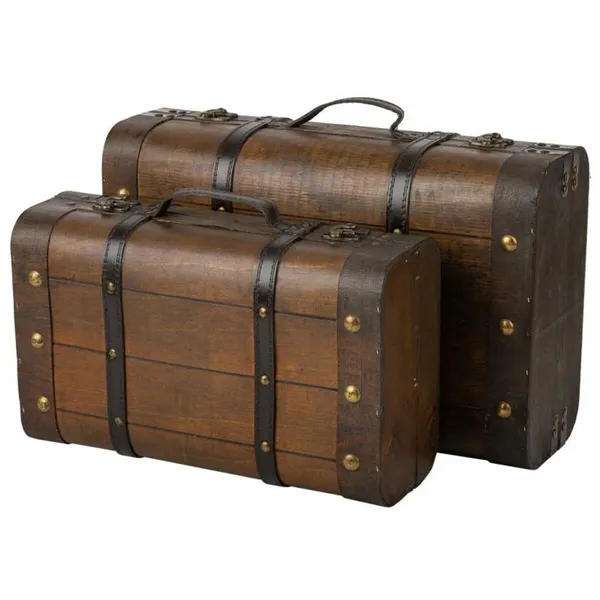 Set of suitcases Alexandra House Living Brown PVC Wood Metal Vintage 30 x 16 x 45 cm 38 x 24 x 13,5 cm Ornamental 2 Pieces