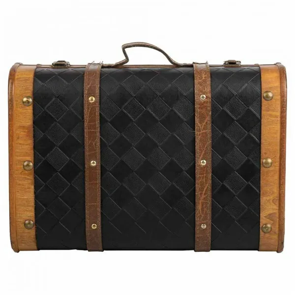 Decorative suitcase Alexandra House Living Black PVC Wood Metal Cloth Vintage 30 x 17 x 43 cm