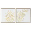 Painting Home ESPRIT White Golden Canvas MDF Wood Modern Leaf of a plant 42 x 4 x 42 cm (2 Units)