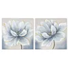 Painting Home ESPRIT Blue White Canvas MDF Wood Flower Traditional 40 x 2,5 x 40 cm (2 Units)