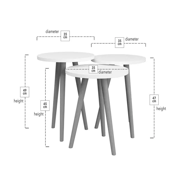 Set of 3 small tables Alexandra House Living White Natural Wood MDP 35 x 49 x 35 cm 35 x 45 x 35 cm 35 x 47 x 35 cm