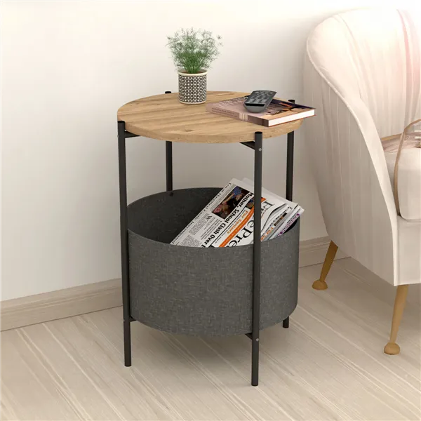 Side table Alexandra House Living Black Grey Oak Metal Wood MDP 43 x 60 x 43 cm