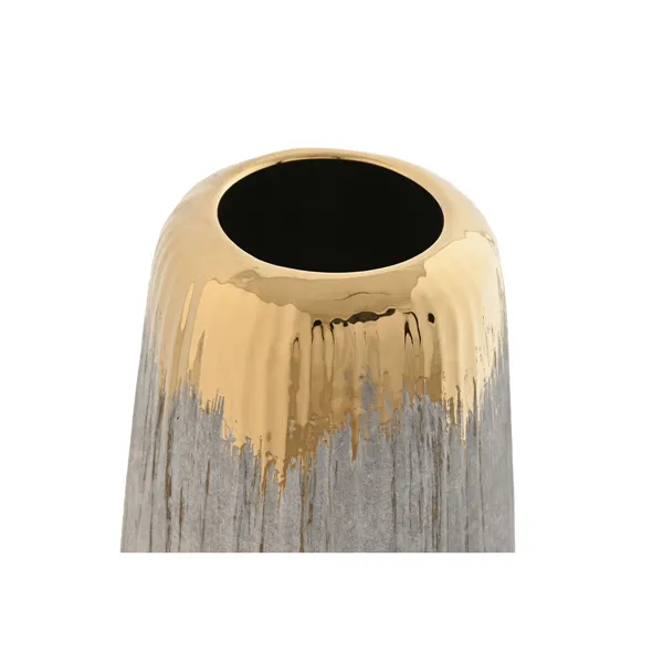 Vase Home ESPRIT Grey Golden Stoneware Modern 14 x 14 x 27 cm