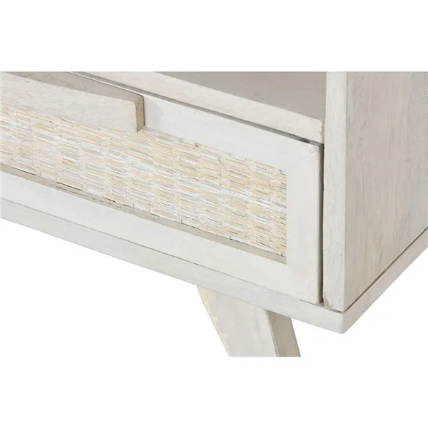 Nightstand Home ESPRIT White Rattan Mango wood 55 x 35 x 45 cm