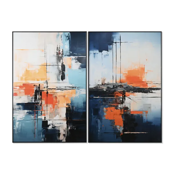 Painting Home ESPRIT Blue White Abstract Urban 80 x 3,5 x 120 cm (2 Units)