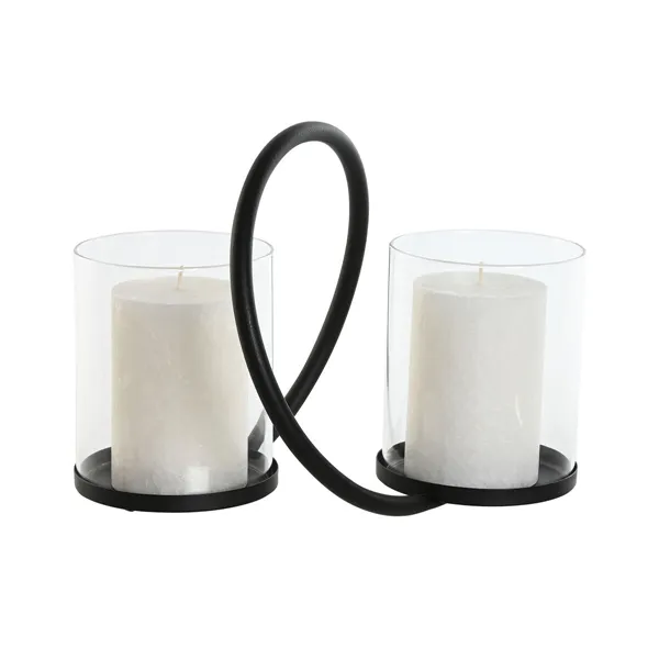 Candleholder Home ESPRIT Black Silver Metal Crystal 24 x 19 x 18 cm (2 Units)