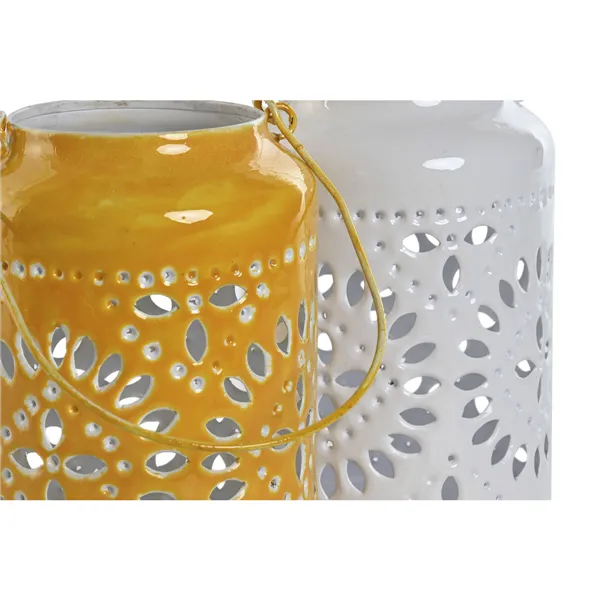 Candleholder Home ESPRIT Yellow White Iron 15 x 15 x 26 cm (2 Units)