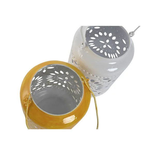 Candleholder Home ESPRIT Yellow White Iron 15 x 15 x 26 cm (2 Units)