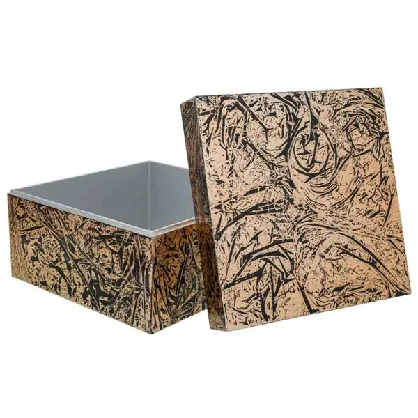 Decorative box Alexandra House Living Black Golden Ceramic MDF Wood 25 x 15 x 25 cm