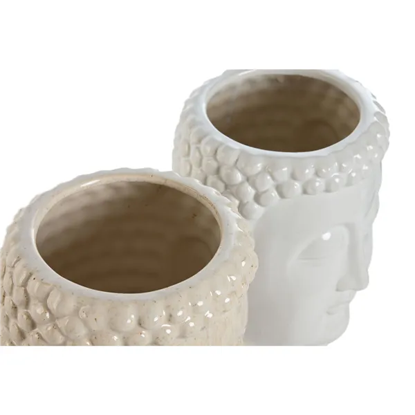 Planter Home ESPRIT White Beige Ceramic 14 x 14 x 20 cm (2 Units)