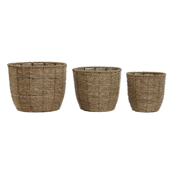 Set of Planters Home ESPRIT Brown Fibre Tropical 31 x 31 x 24 cm