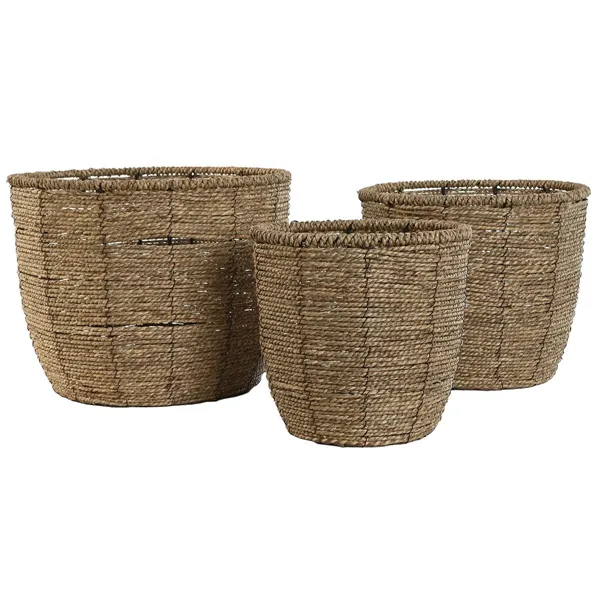 Set of Planters Home ESPRIT Brown Fibre Tropical 31 x 31 x 24 cm