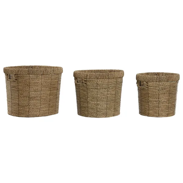 Set of Planters Home ESPRIT Brown Metal Fibre Tropical 36 x 36 x 29 cm