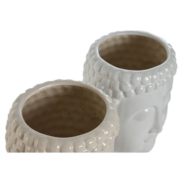 Planter Home ESPRIT White Beige Ceramic 15 x 15 x 25 cm (2 Units)