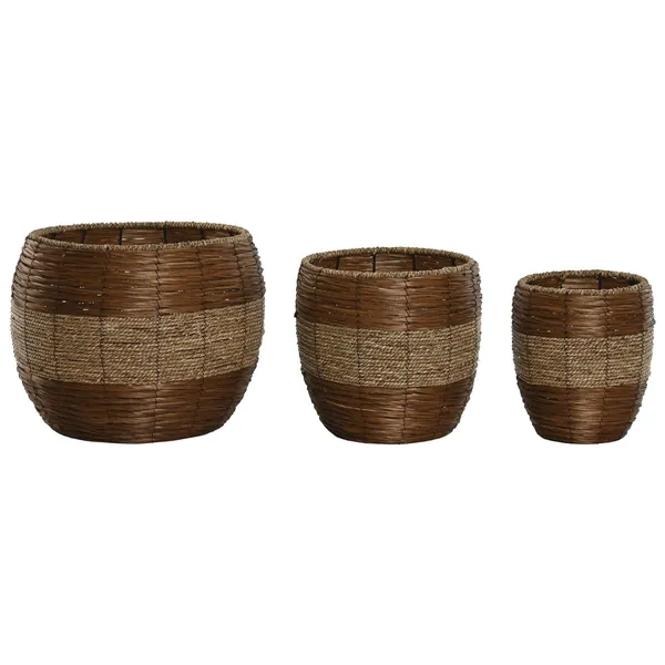 Set of Planters Home ESPRIT Natural Metal Fibre Tropical 33 x 33 x 30 cm