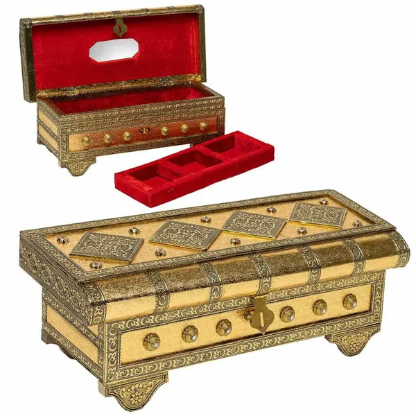 Jewelry box Alexandra House Living Golden Aluminium MDF Wood 14 x 12 x 32 cm