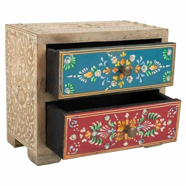 Jewelry box Alexandra House Living Multicolour Natural Mango wood MDF Wood 10 x 15 x 18 cm 2 drawers