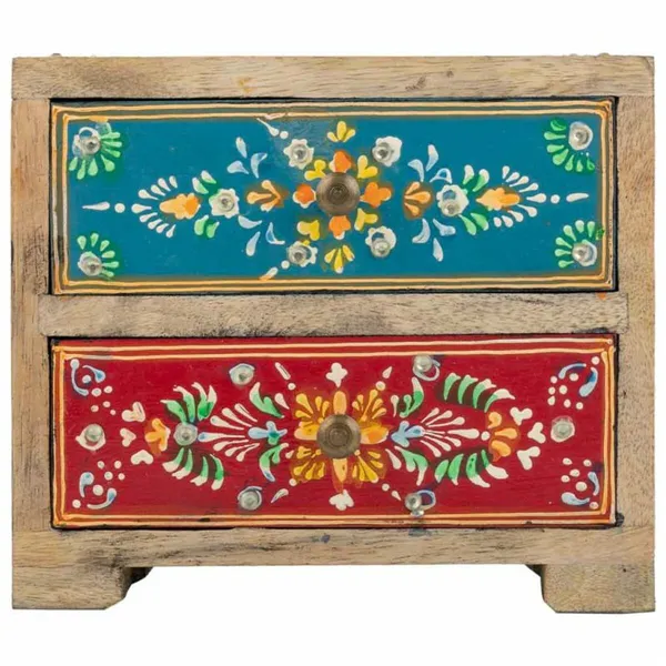 Jewelry box Alexandra House Living Multicolour Natural Mango wood MDF Wood 10 x 15 x 18 cm 2 drawers