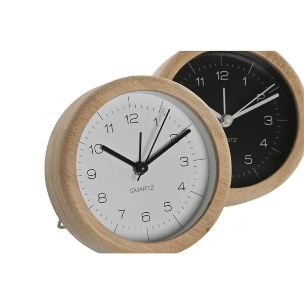 Table clock Home ESPRIT White Black Bamboo 10 x 4,3 x 10 cm (2 Units)