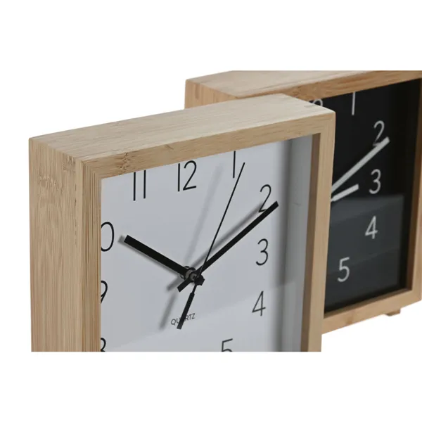 Table clock Home ESPRIT White Black Bamboo 16 x 4,6 x 16 cm (2 Units)