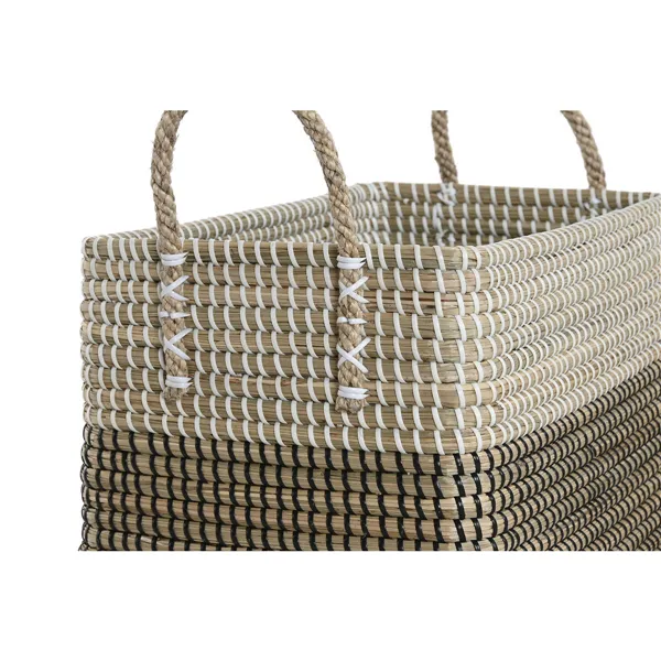 Basket set Home ESPRIT White Black Natural Seagrass Boho 44 x 25 x 38 cm (2 Pieces)