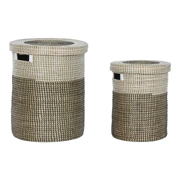 Basket set Home ESPRIT White Black Natural Seagrass 44 x 44 x 51 cm (2 Pieces)