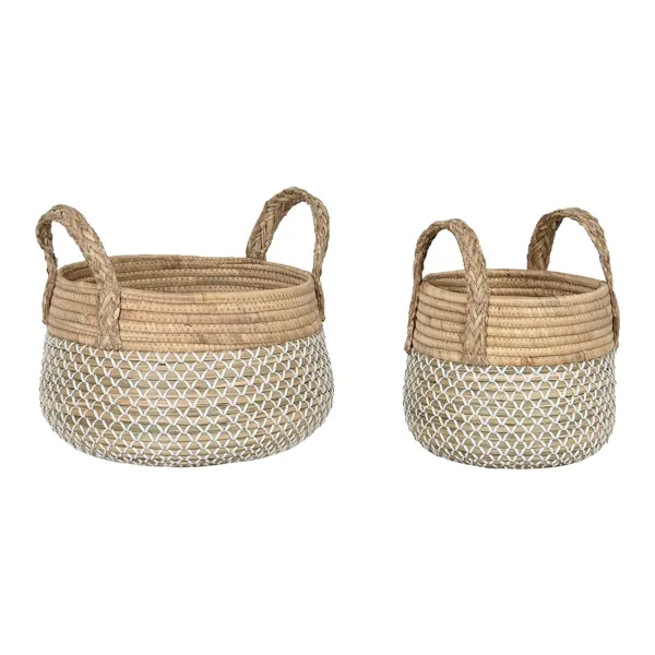 Basket set Home ESPRIT White Natural Light brown PVC Seagrass Rushes 35 x 35 x 30 cm (2 Pieces)