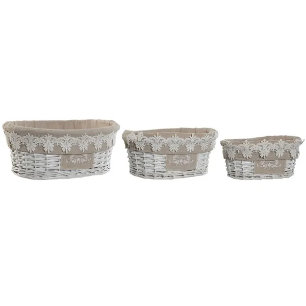 Basket set Home ESPRIT White Beige wicker 36 x 29 x 15 cm (3 Pieces)