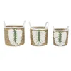 Basket set Home ESPRIT White Green Natural Natural Fibre Tropical 39 x 39 x 47 cm (3 Pieces)