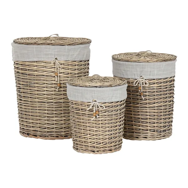 Basket set Home ESPRIT Beige Natural wicker 45 x 45 x 55 cm 3 Pieces