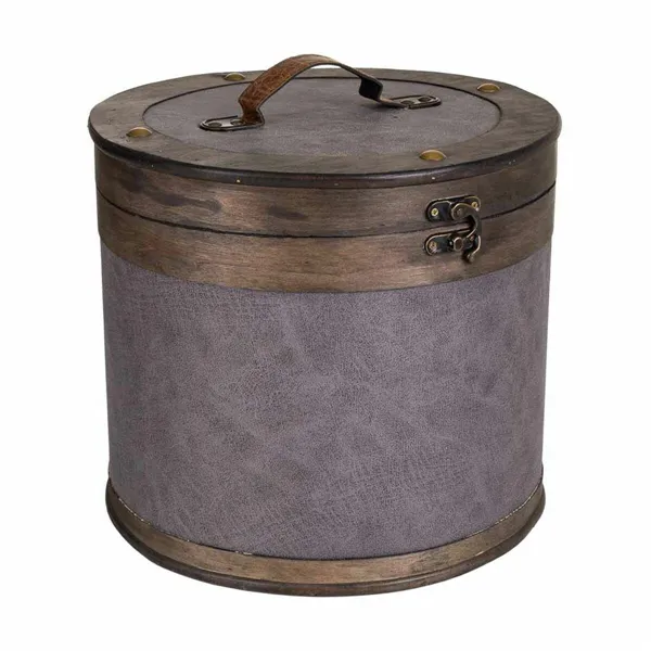 Storage Box with Lid Alexandra House Living Brown Grey PVC Wood Metal 30 x 27 x 30 cm Circular