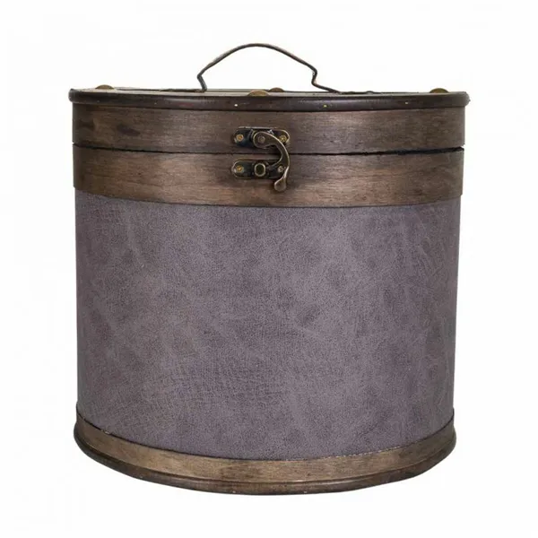 Storage Box with Lid Alexandra House Living Brown Grey PVC Wood Metal 30 x 27 x 30 cm Circular