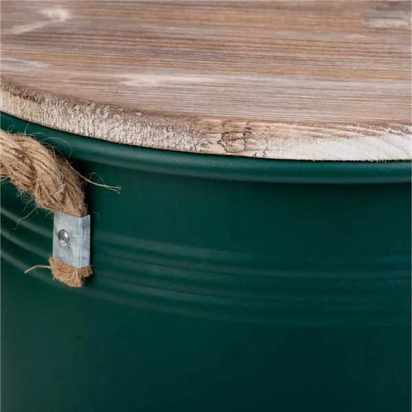 Storage Box with Lid Alexandra House Living Factory Green Hemp Metal Fir wood 35 x 35 x 37 cm With handles Circular