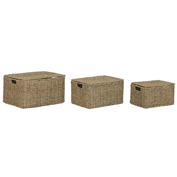 Basket set Home ESPRIT Natural Metal Natural Fibre Tropical 46 x 36 x 26 cm (3 Pieces)