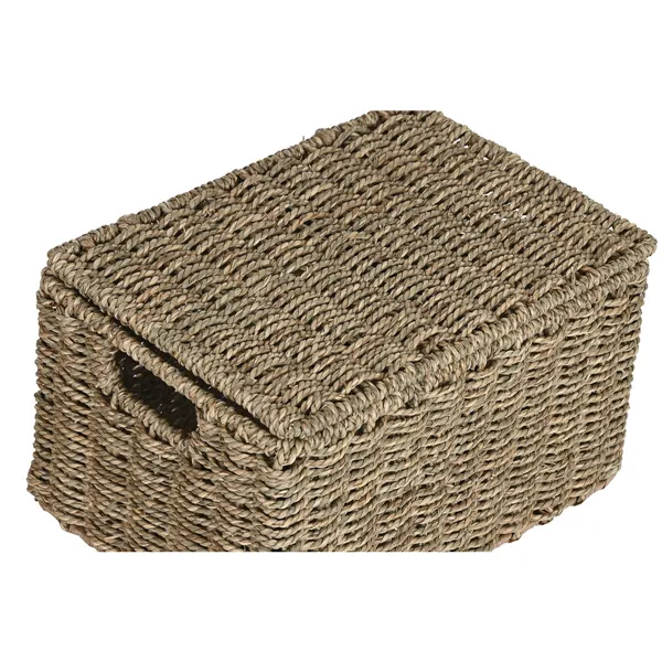 Basket set Home ESPRIT Natural Metal Natural Fibre Tropical 46 x 36 x 26 cm (3 Pieces)