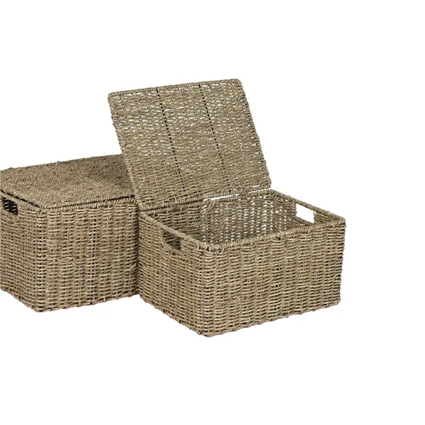 Basket set Home ESPRIT Natural Metal Natural Fibre Tropical 46 x 36 x 26 cm (3 Pieces)