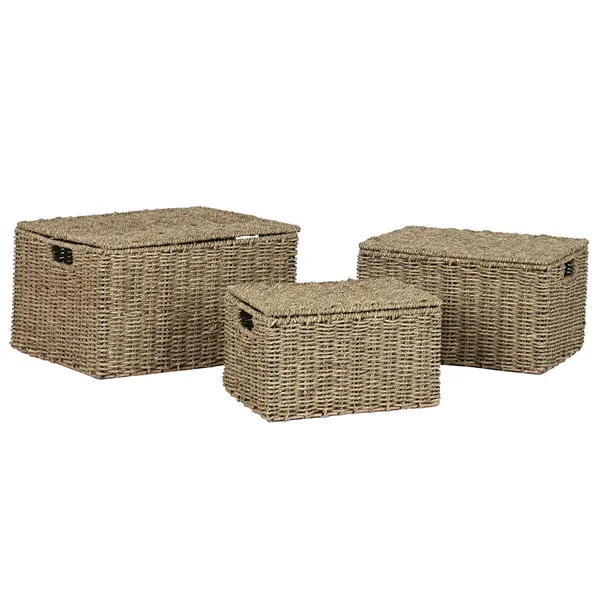 Basket set Home ESPRIT Natural Metal Natural Fibre Tropical 46 x 36 x 26 cm (3 Pieces)